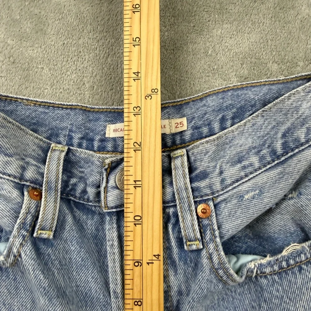 Levis Ribcage‎ Straight Ankle Womens 25 Light Wash Good Distressed Jeans 4309